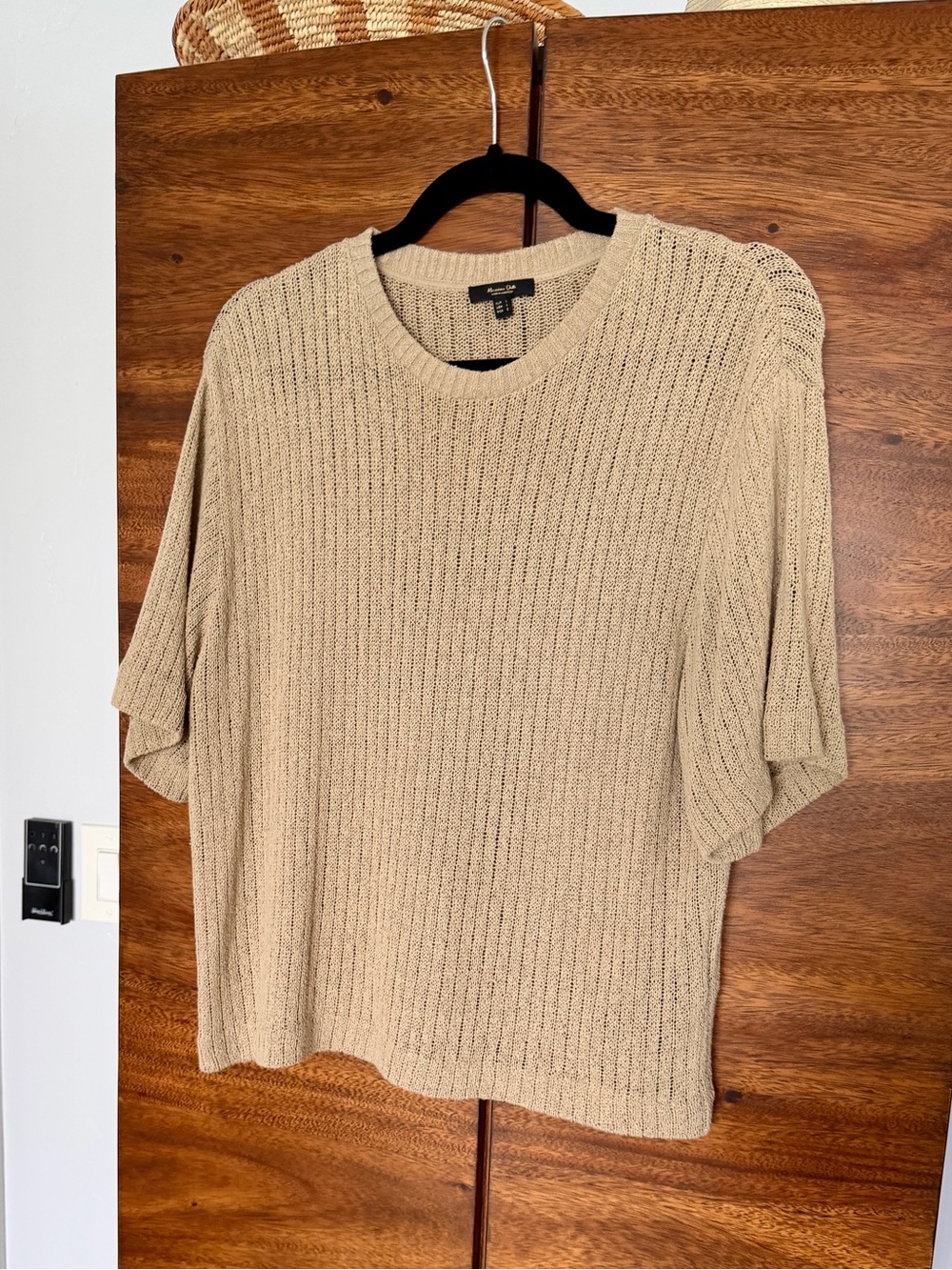 Massimo Dutti Neutral Beige Short-Sleeve Knit Top